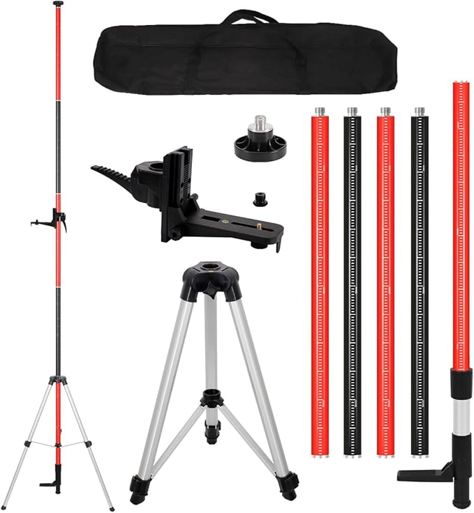 MOETER Laser Pole, 12FT/3.7M Adjustable Laser Level Pole with Tripod and 1/4''-20 Mount for Rotary and Line Rotary Lasers, Telescoping Laser Level Tripod with 5/8"-11 Thread Adapter