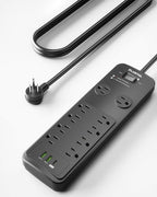Surge Protector Power Strip 15FT, PLUGTUL Surge Protector with 10 Outlets - Spacious Design for Large Plugs, Flat Plug, 20W USB C Charging for Home, Office, ETL Listed, 2040J