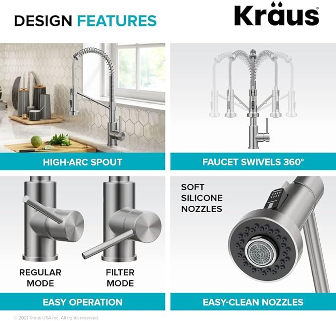 KRAUS Bolden 2-in-1 Commercial Style Pull Down Single Handle Water Filter Kitchen Faucet for Reverse Osmosis or Water Filtration System in Spot-Free Stainless Steel, KFF-1610SFS