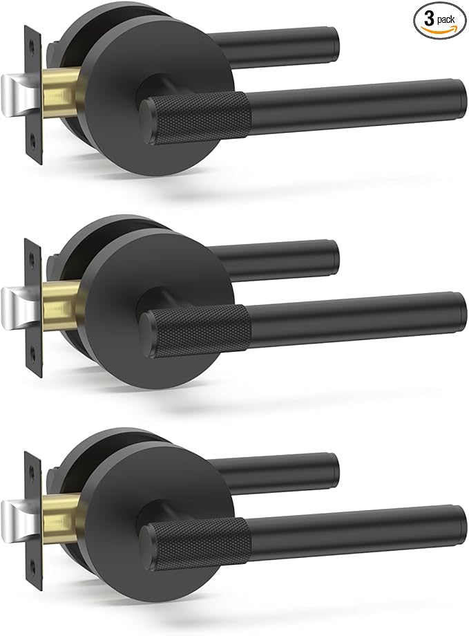 Amerdeco 3 Pack Matte Black Passage Door Handles,Heavy Duty Non-Locking Door Lever for Hall, Closet,Office Area, Shopping Malls AM0027