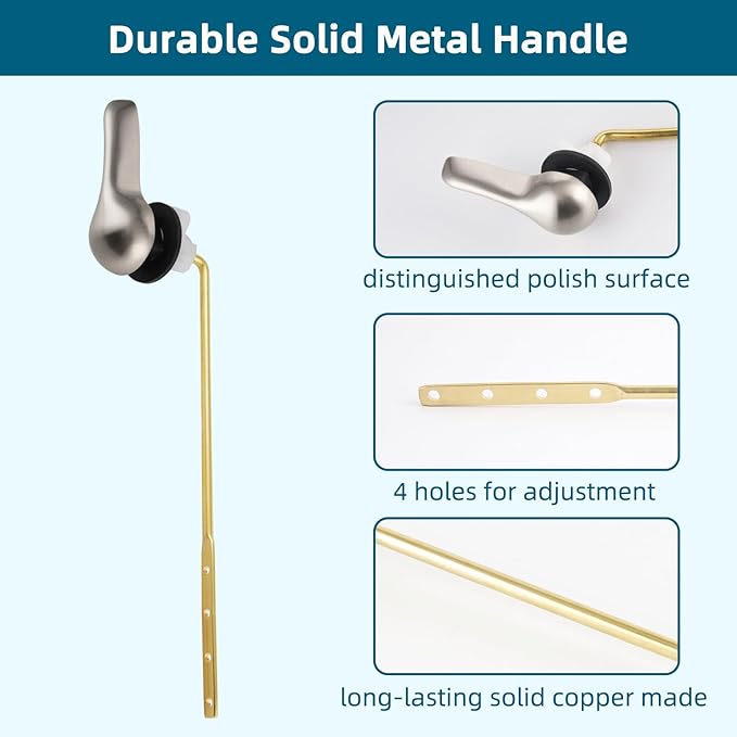 Hygie Rinse Metal Toilet Handle Replacement Kit Universal Front Mount Fit, Toilet Lever Compatible with American Standard/Glacier Bay/Gerber, Toilet Flush Handle with Flapper Chain, Brushed Nickel