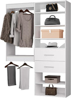 ROOMTEC Modular Closet System, 46" Wall Mounted Closet Organizer with Hanging Rods and Drawers, Wooden Tower for Walk-In Closets, Wardrobe Storage Kit, White