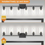 Modern 6 Light Bathroom Light Fixtures,38 inch Vanity Lights for Bathroom with Clear Glass, Black Vanity Light for Mirror Kitchen Living Room Hallway Cabinet Porch