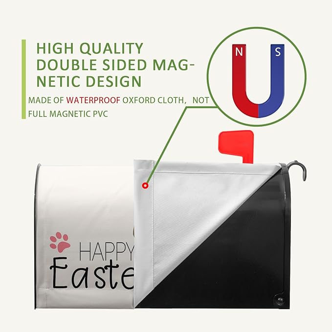 Happy Easter Mailbox Covers Magnetic Large Size 25.5 x 21 Inch Easter Cat with Bunny Ears Mailbox Cover Oversized Post Box Wraps Decorations for Spring Garden Yard