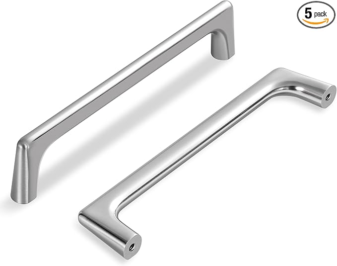 5 Pack 5 Inch(128mm) Hole Center Modern Brushed Satin Nickel Cabinet Pull Handle Timeless Vanity Drawer Pull Handle Classic Cabinet Hardware for Kitchen Bathroom, Screws Included, Nickel-B(5x5)