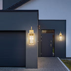 Gold Dusk to Dawn Outdoor Wall Lantern 2-Light, 19" Large Modern Wall Sconce Light Fixture, Industrial Porch Light, Waterproof Farmhouse Exterior Lamp Lighting