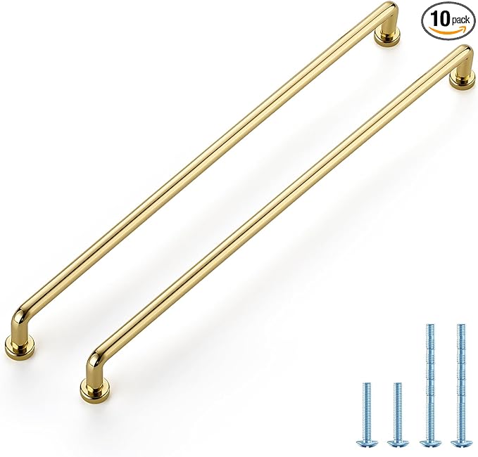 JOY DECOR Cabinet Pulls – 12-3/5 Inch Hole Center, Polished Brass, 10 Pack, Zinc Alloy Cabinet Handles for Drawers & Cupboard – Vintage Style Hardware for Kitchen, Bathroom, Dresser