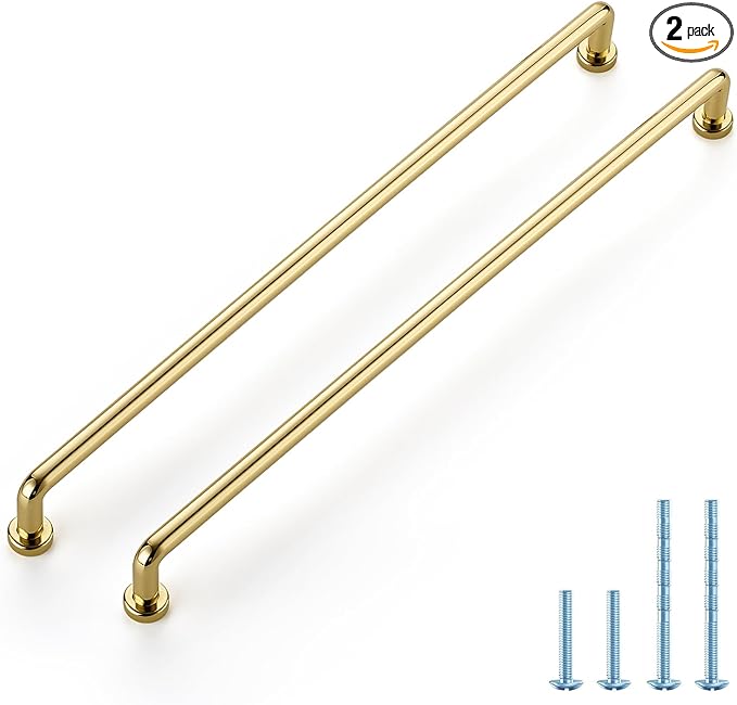 JOY DECOR Cabinet Pulls – 12-3/5 Inch Hole Center, Polished Brass, 2 Pack, Zinc Alloy Cabinet Handles for Drawers & Cupboard – Vintage Style Hardware for Kitchen, Bathroom, Dresser, Furniture Makeover