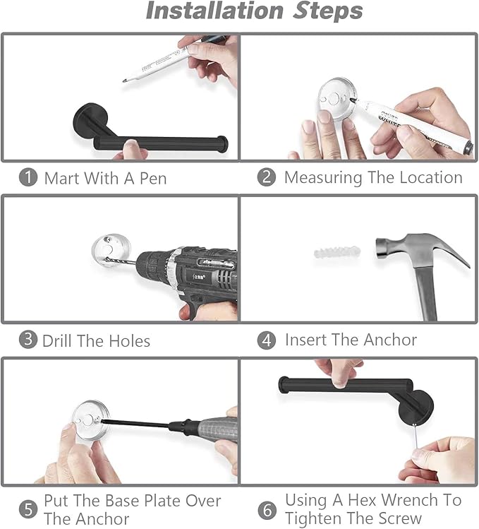 Cilee 8 Piece Matte Black Bathroom Hardware Set, 24inch Bathroom Towel bar+Towel Ring+Toilet Paper Holder+ Robe Towel Hook, SUS304 Stainless Steel Bathroom Accessory Set