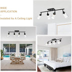 4-Light Track Lighting Kit Bathroom Wall Light Fixtures, Black Directional Ceiling Light for Kitchen Dining Room Bedroom Office, Seeded Glass Shades