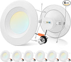 LUXRITE 5/6 Inch Retrofit LED Recessed Lighting, 17W=90W, 1500LM, 5CCT Color Selectable 2700K | 3000K | 3500K | 4000K | 5000K, Dimmable Can Light, CRI 90, Wet Rated, Energy Star, Baffle Trim (6 Pack)