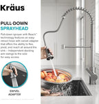 KRAUS Britt Commercial Style Single Handle Pull Down Kitchen Faucet in Spot-Free Stainless Steel/Matte Black, KPF-1691SFSMB