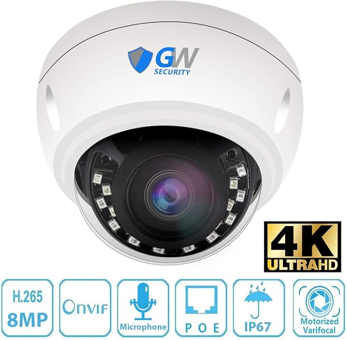GW Security 32 Channel 8MP UltraHD 4K (3840x2160) Audio & Video Motorized Zoom Smart AI Home NVR Security System - 32 x Dome 8 Megapixel 2.8-8mm 3X Optical Zoom Waterproof Microphone IP PoE Cameras