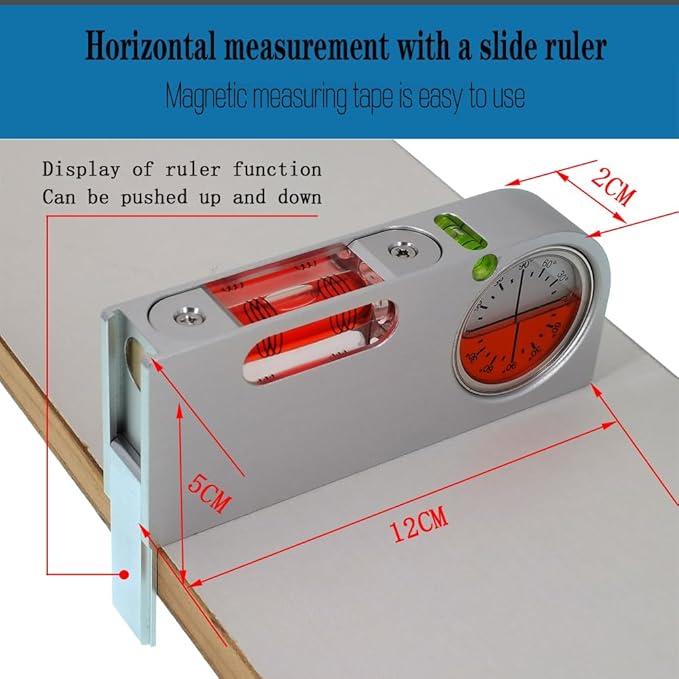 High precision solid aluminum alloy small level ruler for tilt angle measurement, portable mini adjustable horizontal bubble magnetic (120 * 50 * 20mm)