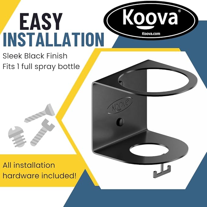 Koova All-Purpose Spray Bottle Holder with Rag Hook | Wall Mount Organizer for Garage, Home & Shop | Heavy-Duty Powder Coated Steel | USA Made | Hardware Included