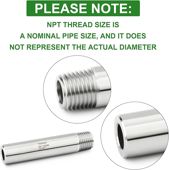 TAISHER 2PCS 304 Stainless Steel Pipe Fittings, 3/8" NPT Male Threaded, 4" Length Weld Nipple Cast Pipe