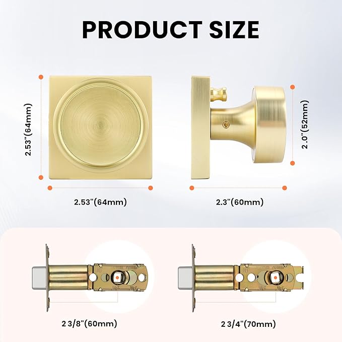 Haidms Gold Door Knobs Interior, Zinc-Alloy Heavy Duty Round Brushed Gold Privacy Door Knobs for Bedroom Modern Bathroom Interior Door Lock Bulk(10 Pack)