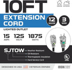 Iron Forge Cable 2 Pack 12 Gauge Outdoor Extension Cord 10 Ft, SJTOW 12/3 Heavy Duty Extension Cord 3 Prong - Oil Resistant & Flame Retardant
