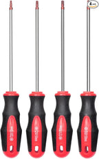 ROTATION 4PCS Magnetic Tip Torx Screwdriver Set, 4 Torx Star Screwdrivers, T20, T25, T27, T30, Red Tip | Red, Gloss, S2 Steel
