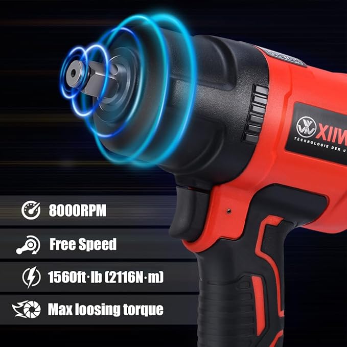 1/2 Inch Air Impact Wrench, Max Torque 1560 ft-lbs, lightweight 4.4 lb Design, Air Impact Gun Includes 11 Pcs CR-V Steel Impact Socket Set and Storage Case, Twin Hammer 8000RPM for Automobile Repair