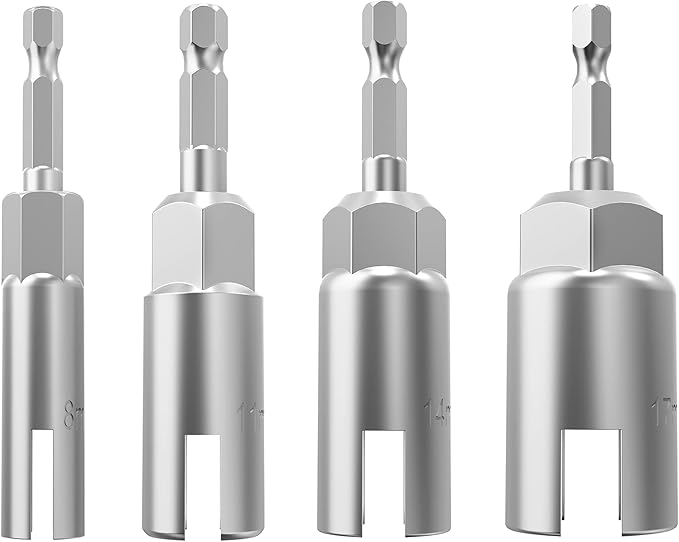4 Pack 1/4" Hex Shank，Power Wing Nut Driver Set,Slot Wing nuts Drill Bit Socket Wrenches Tools Set, Drills Bits for Panel Nuts screws eye C hook bolt (4 Pack 4 Size （8mm,11mm,14mm,17mm）)