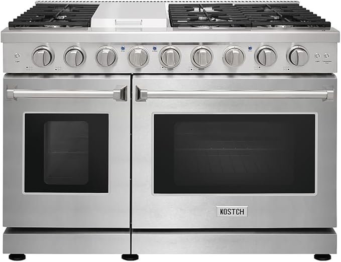 48 Inch Pro-Style Propane Gas Range with 6 Burners & 1 Griddle Cooktop, Double 4.6 cu. ft. and 2.2 cu. ft. Oven, in Stainless Steel - KOS-48RG03MLP (Stainless Steel)