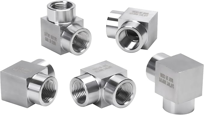 90 Degree Street Elbow - 3/8" NPT Female to 3/8" NPT Female Stainless Steel 304 Heavy Duty Forged Square Barstock Street Elbow Adapter Pipe Fitting (pack of 5)