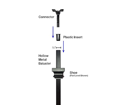 Adjustable Angle Connectors with Satin Black Shoes: 50 Connectors 50 Flat (for Installing 1/2” Metal Balusters)