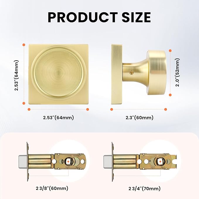 Haidms Gold Passage Door Knobs Interior, Zinc Alloy Brushed Gold Closet Door Knobs, Heavy Duty Round Brushed Brass Doorknobs for Hall Closet,Hallway(6 Pack)