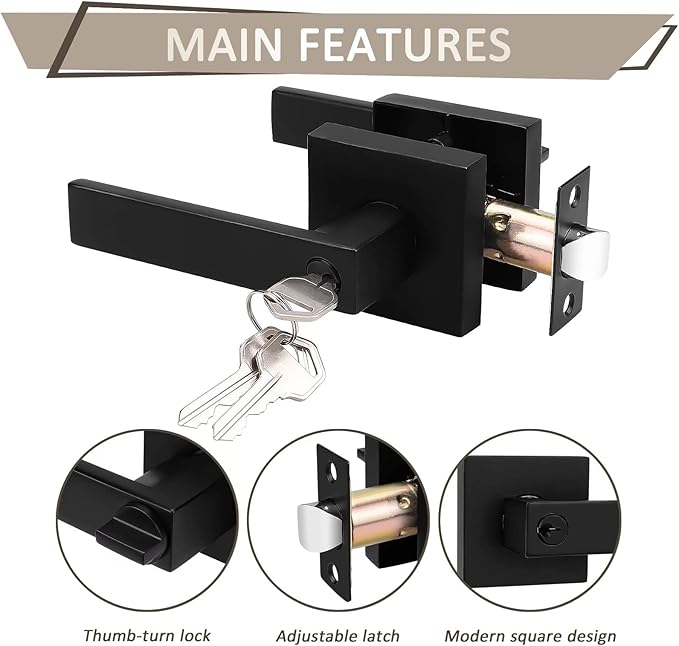 Probrico 5 Pack Entry Door Lever with Lock and Key,Entrance Door Handles for Office and Front Door,Matte Black Door Knobs Keyed Alike Same Key Lockset (Each with 3 Keys)