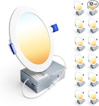 Ensenior 12 Pack 6 Inch LED Recessed Ceiling Light, Dimmable, 2700K-5000K 5CCT, 1200LM 12W 120V, High Brightness Canless Wafer Downlight - ETL&FCC&IC