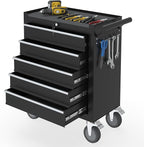 5-Drawers Rolling Tool Chest, Tool Chest with Wheels and Drawers, Rolling Box with Locking System, Tool Box with Wheels for Garage, Warehouse, Workshop (Black, 5 Drawers)
