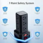 PD 20W USB C Surge Protector, Mini Power Strip Tower Travel 12 AC 4 USB Power Strip with USB Ports 10FT Overload Protection for Home Office