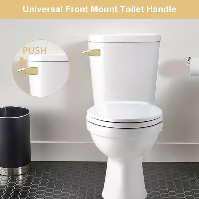 Hygie Rinse Front Mount Metal Toilet Handle Replacement Kit Compatible with American Standard/Mansfield/Gerber/TOTO/Kohler Toilet, Toilet Tank Flusher Lever with Flapper Chain, Brushed Gold