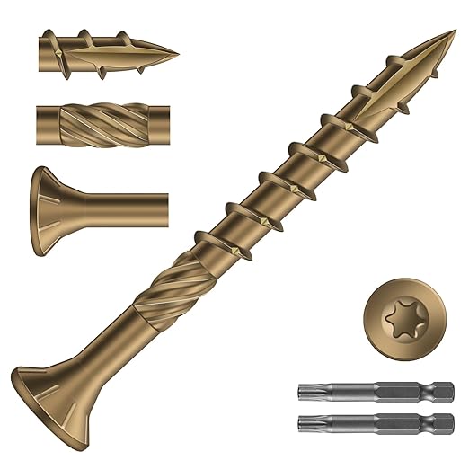 #8 x 1-5/8" Deck Screws (308Pcs) 2lb. Carbon Steel, Yellow, Flat Head, Rust Resistant epoxy Coated, with T25 Star Bit