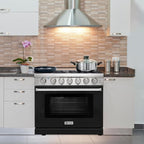 36 inch Professional Freestanding Pro-Style Propane Gas Range with 6 Burners, 6.0 cu.ft. Oven Capacity, in Stainless Steel - KOS-36RG03MLP (Black)