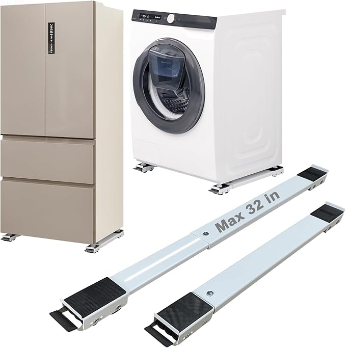 Appliance Rollers Heavy Duty,Max 32in,Second Generation Extendable Appliance Rollers Mobile Washing Machine Base Easily Move Washing Machines, Dryers, Refrigerators, Furniture (White)