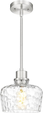 Emak Brushed Nickel Pendant Light Fixtures, 8 Inch Hammered Glass Pendant Lights Kitchen Island, Modern Hanging Light Fixture for Kitchen,Dining Room, Bathroom, PL122-BN-HG