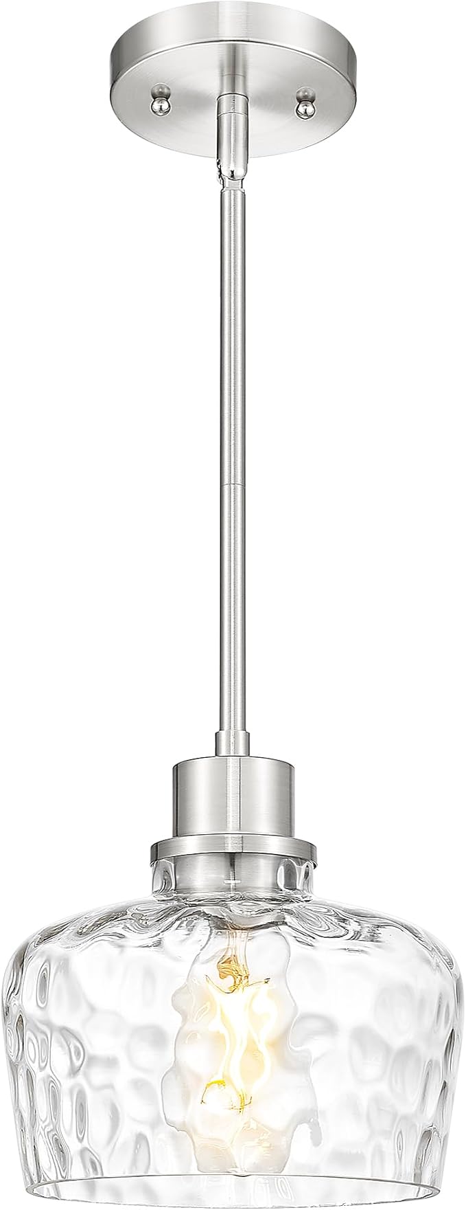 Emak Brushed Nickel Pendant Light Fixtures, 8 Inch Hammered Glass Pendant Lights Kitchen Island, Modern Hanging Light Fixture for Kitchen,Dining Room, Bathroom, PL122-BN-HG