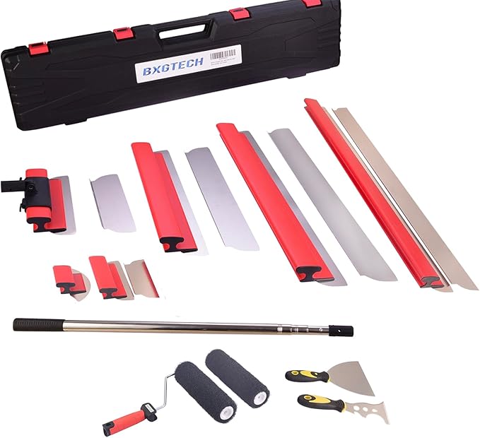Drywall Tools Skimming Blade with 9 inch Compound Roller - 10", 14", 24"& 32" 40" Blades with 2 Pack 0.3 mm Blades,Taping Knife, Arc Scraper, Construction Tools
