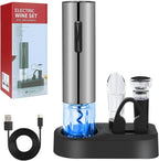 Electric Wine Bottle Opener Set- Silver, Automatic Wine Bottle Opener with Led Light, Rechargeable Corkscrew Kit with Aerator，Foil Cutter，Stoppers