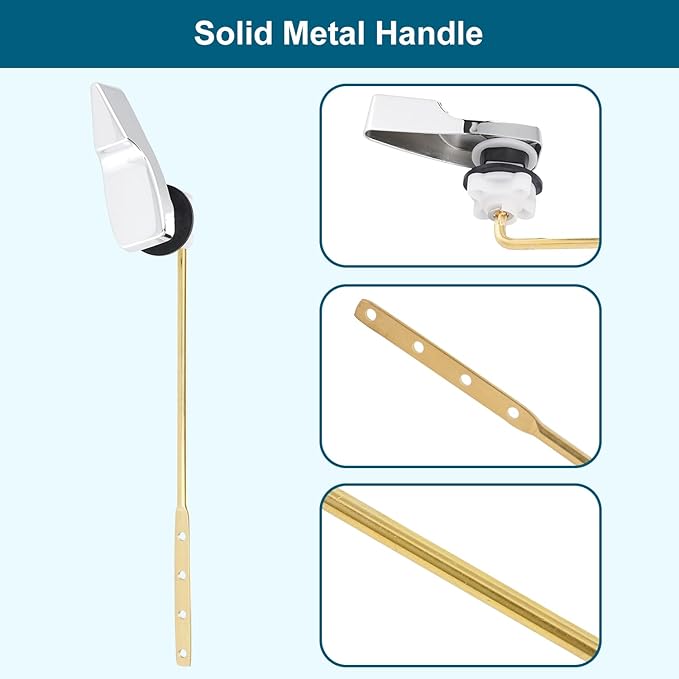 Universal Front Mount Metal Toilet Handle Replacement Kit Compatible with American Standard/Mansfield/Gerber/TOTO/Kohler Toilet, Toilet Tank Flusher Lever with Flapper Chain, Chrome