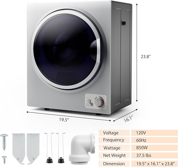 ARLIME Compact Laundry Dryer, Portable Clothes Dryers W/4 Automatic Drying Mode, Small Electric Laundry Dryer W/Stainless Steel Drum & Control Panel For Apartments, Dorm 110V 900W, Silver