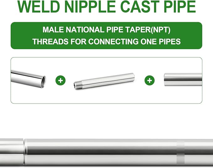 TAISHER 2PCS 304 Stainless Steel Pipe Fittings, 1/4" NPT Male Threaded, 6" Length Weld Nipple Cast Pipe