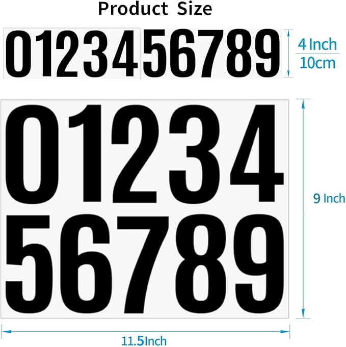10 Sheets Vinyl House Numbers for Mailbox, 4 Inch Waterproof Self-Adhesive Stickers for Cars, Boats, Windows, Apartment Door Address (Black)