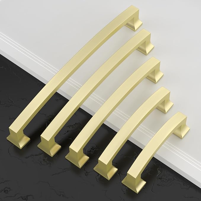 Asidrama 10 Pack 6.3 Inch(160mm) Hole Centers Kitchen Cabinet Handles, Brushed Brass Cabinet Pulls Kitchen Cabinet Hardware for Cupboard Drawer Pulls