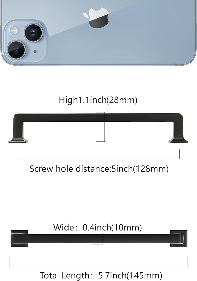 COTYKILEY 10 Pack 5 Inch(128mm) Matte Black Kitchen Cabinet Handles Cabinet Pulls Cabinet Door Handles Kitchen Cabinet Hardware Cupboard Drawer Pulls Dresser Handles