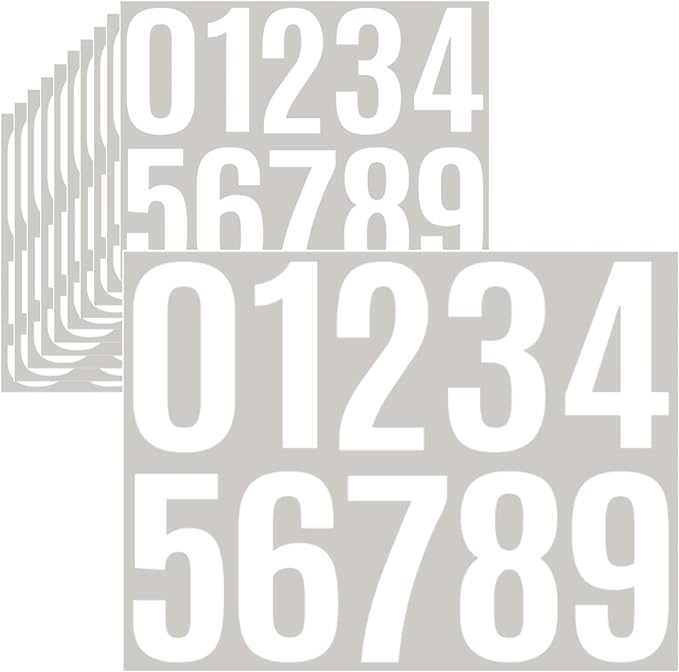 10 Sheets Vinyl House Numbers - 4 inch Waterproof Mailbox Numbers, Self-Adhesive Stickers for Mailbox, Cars, Boats, Windows, Door and Apartments (White, 4 inch)