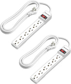 DEWENWILS 2-Pack 6-Outlet Power Strip Surge Protector with 6Ft Long Extension Cord, Low Profile Flat Plug, 15 Amp Circuit Breaker, 500 Joules, Wall Mount, White, UL Listed