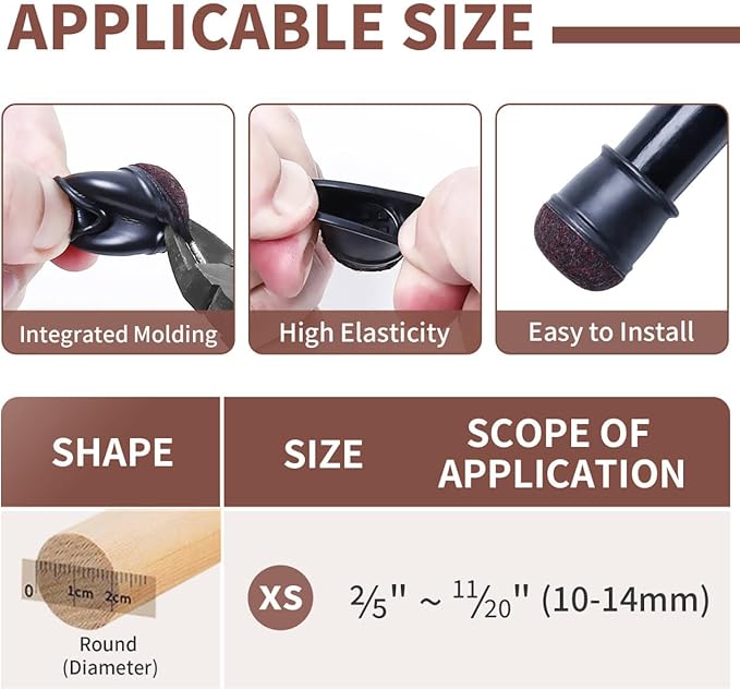Ezprotekt 24 Pcs Extra Small Round Chair Leg Floor Protectors for Wooden & Ceramic Tiles Floors, Felt Silicone Furniture Pads Caps for Dining Table, Bar Chair Legs, Black (XS Fit: 2/5" - 11/20")
